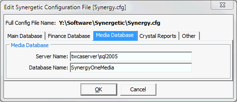 Edit Synergetic Configuration File [Synergy.cfg] window - Media Database tab